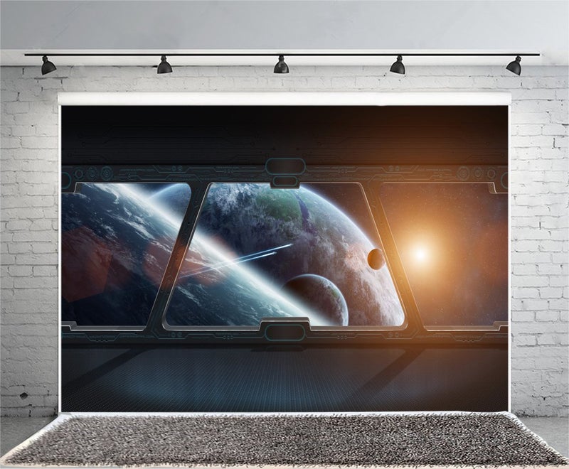 AOFOTO 10x7ft Spaceship Interior with Window View On Planet Backdrop Universe Exploration Science Fiction Spacecraft Photography Background Space Station Photo Booth Studio Props Vinyl Wallpaper - Image 2